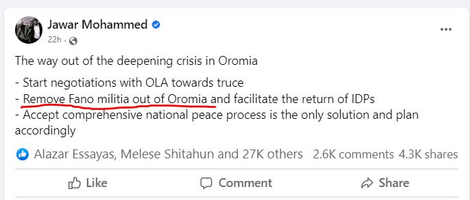 Achamyeleh1986's tweet photo. There is no single fano in his Oromia. The story is created to cover the #AmharaGenocide he actively planned. He is using the name as a code word for Amharas &amp; he is calling for their removal from his Oromia. Otherwise,  he can't produce a single evidence of this idiotic claim! https://t.co/jW7iPLIYMT