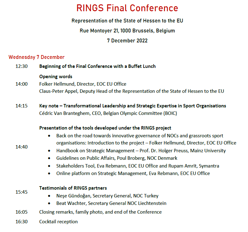 EOCEUOffice's tweet photo. The Final Conference of the #RINGSproject on Innovative governance of NOCs and Grassroots Sport kicks off tonight in Brussels! Last stage of a 3-year project on strategic management. 🇪🇺
@EUErasmusPlus
@EuSport https://t.co/ksWwIY5LMs