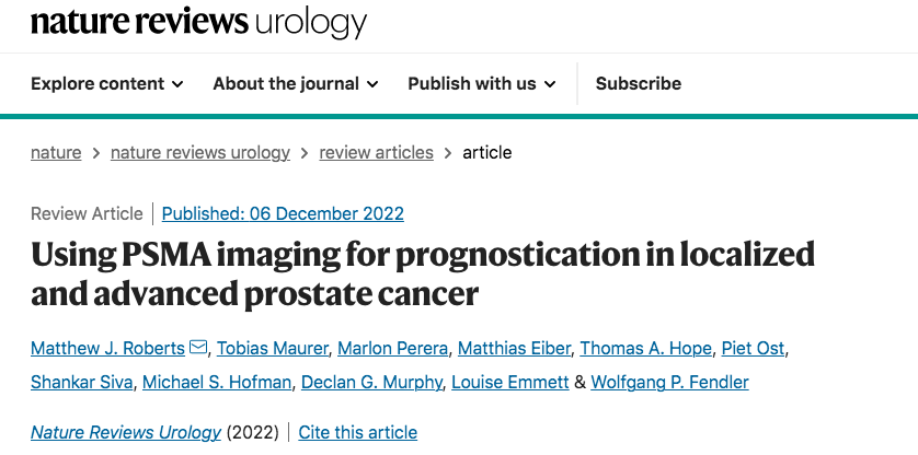 PSMA is here, it's time to learn how to use it most effectively in the diagnosis and treatment of our patients!
<a href="/NatRevUrol/">Nature Reviews Urology</a> <a href="/OncoAlert/">OncoAlert</a> <a href="/APCCC_Lugano/">Advanced Prostate Cancer Consensus Conference</a> <a href="/PCF_Science/">PCF Science</a> <a href="/RSNA/">RSNA</a> <a href="/SNM_MI/">SNMMI</a> <a href="/piet_ost/">Piet Ost</a> <a href="/_ShankarSiva/">Shankar Siva</a> <a href="/DrMHofman/">Michael Hofman</a> <a href="/declangmurphy/">Declan Murphy</a> <a href="/stefanofanti4/">prof. Stefano Fanti</a> <a href="/Uroweb/">European Association of Urology (EAU)</a> 
nature.com/articles/s4158…
