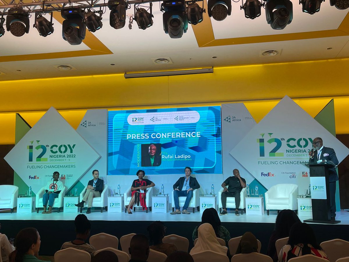 Today's panel: JA Worldwide CEO, @asheeshadvani; JA Africa CEO, @favoredSSN; Denis Lebsis-Daronnat, Board Member, @TomorrowFd; Tim Swain, Grant Specialist @pmief; and Folami Imisioluwa, a JA student. Join us live: youtu.be/DuXyWyjju_M #AfricaCOY22