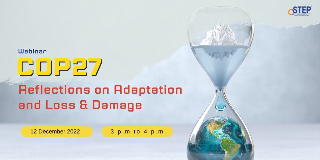 12 Dec, 3-4PM: COP27: Reflections on Adaptation and Loss &amp; Damage, where we talk about scaling up #adaptation to prevent current and future #LossandDamages through a discussion with panelists <a href="/tjayaraman/">T. Jayaraman</a> <a href="/RituBharadwaj16/">Ritu Bharadwaj</a> and <a href="/somyabhatt/">Somya Bhatt</a>
Register: us02web.zoom.us/webinar/regist… (2/3)