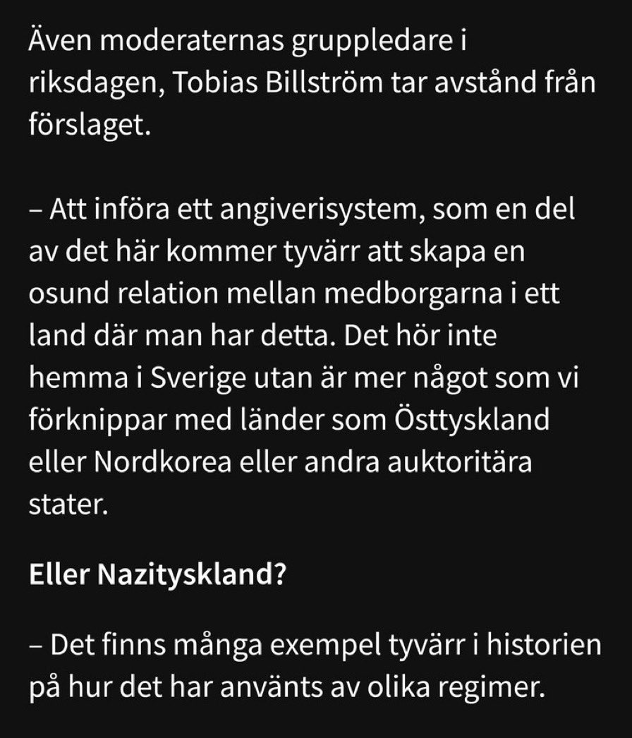 strandhall's tweet photo. Fyra år sedan utrikesminister @TobiasBillstrom tyckte så här om SDs förslag till angiverilagstiftning som @moderaterna  och Ulf Kristersson nu vill införa när han är statsminister i Jimmie Åkessons regering. https://t.co/sqYT8HFA0h