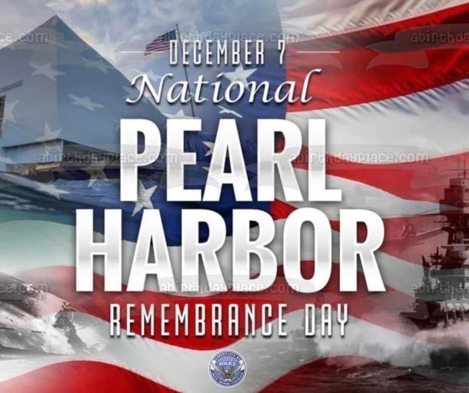 GCPD's tweet photo. "December 7, 1941 – a date which will live in infamy." National Pearl Harbor Remembrance Day honors those lost during the attack 81 years ago today.
#PearlHarbor 
#RememberandHonor https://t.co/SfCVO6r7Ft