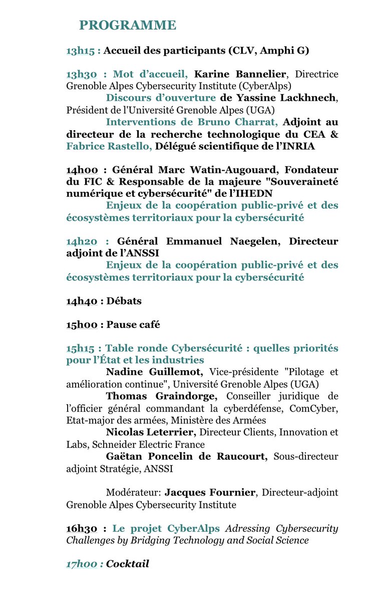 Theodore CHRISTAKIS (@tc_intlaw) on Twitter photo Lancement 2e tranche <a href="/CyberAlps/">Grenoble Alpes Cybersecurity Institute</a> par <a href="/YLakhnech/">Yassine Lakhnech</a> Président <a href="/UGrenobleAlpes/">Université Grenoble Alpes</a> & Karine Bannelier Directrice <a href="/CyberAlps/">Grenoble Alpes Cybersecurity Institute</a> avec E. Naëgelen, Directeur adjoint <a href="/ANSSI_FR/">ANSSI</a>, Général <a href="/augouard/">Watin-Augouard</a> <a href="/FIC_eu/">Forum InCyber (FIC) - EUROPE</a>, T. Graindorge <a href="/ComcyberFR/">Commandement de la cyberdéfense</a> & communauté scientifique <a href="/inria_grenoble/">Centre Inria de l'Université Grenoble Alpes</a> <a href="/cea_grenoble/">CEA Grenoble</a> <a href="/CNRS/">CNRS 🌍</a> #UGA Lancement 2e tranche <a href="/CyberAlps/">Grenoble Alpes Cybersecurity Institute</a> par <a href="/YLakhnech/">Yassine Lakhnech</a> Président <a href="/UGrenobleAlpes/">Université Grenoble Alpes</a> & Karine Bannelier Directrice <a href="/CyberAlps/">Grenoble Alpes Cybersecurity Institute</a> avec E. Naëgelen, Directeur adjoint <a href="/ANSSI_FR/">ANSSI</a>, Général <a href="/augouard/">Watin-Augouard</a> <a href="/FIC_eu/">Forum InCyber (FIC) - EUROPE</a>, T. Graindorge <a href="/ComcyberFR/">Commandement de la cyberdéfense</a> & communauté scientifique <a href="/inria_grenoble/">Centre Inria de l'Université Grenoble Alpes</a> <a href="/cea_grenoble/">CEA Grenoble</a> <a href="/CNRS/">CNRS 🌍</a> #UGA