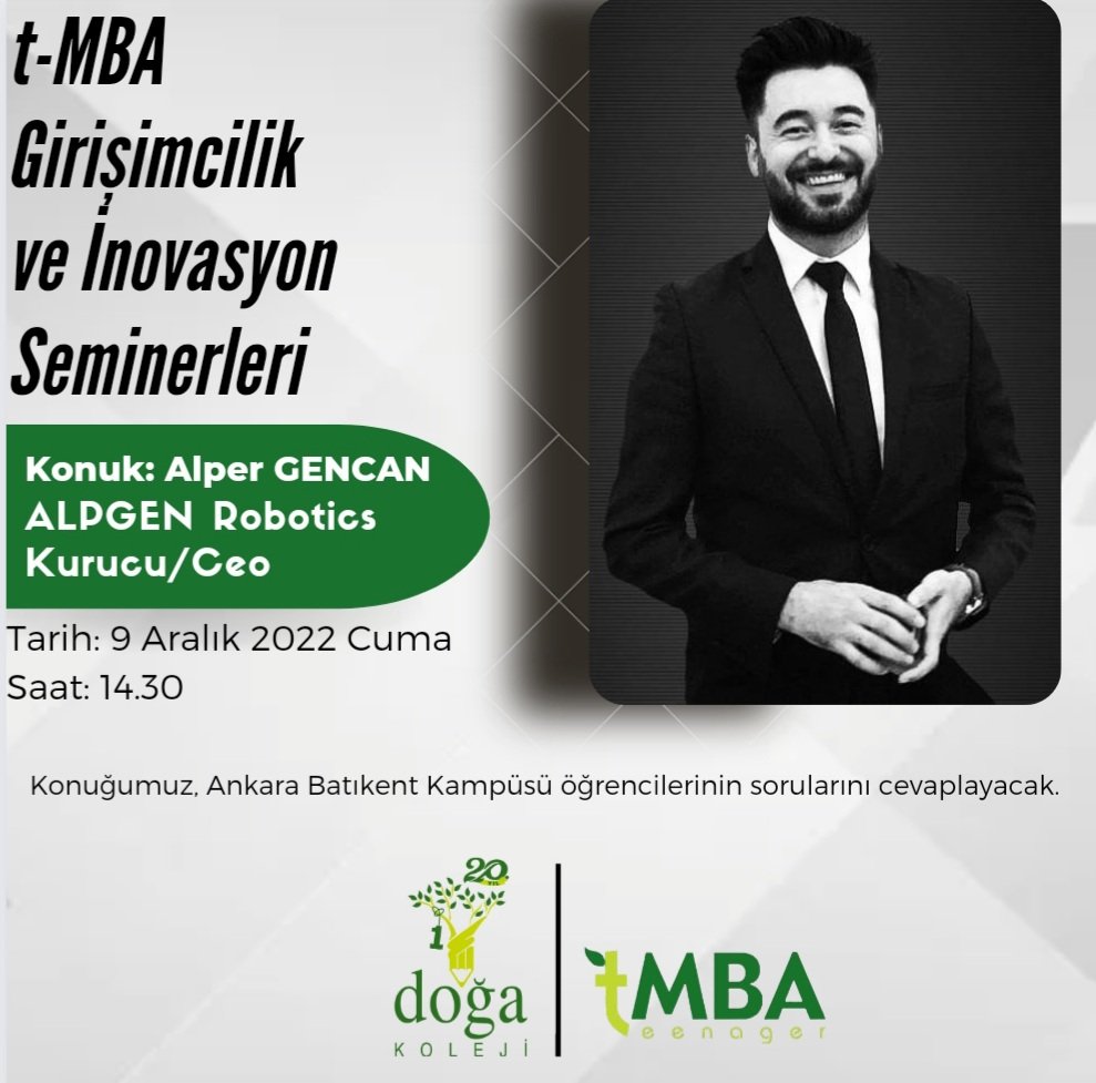 AlperGencann's tweet photo. 9 Aralık günü saat 14.30'da Doğa Koleji Batıkent Kampüsü'nde öğrenciler ile bir araya gelerek Girişimcilik üzerine merak ettiklerini cevaplamaya çalışacağım 😊 @DogaKoleji_tMBA
@Alpgen_Robotics
#girişim #startup #inovasyon #doğakoleji #alpgenrobotics #eğitim https://t.co/xwzHNOWl4Y