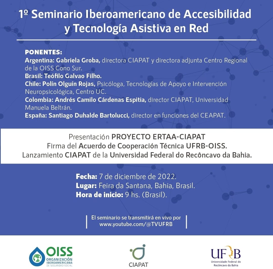 diversarse's tweet photo. I Seminario Iberoamericano de #Accesibilidad y Tecnología Asistiva en Red organizado en @ufrb por @OissSec @CIAPAT_ConoSur. Se puede ver en https://t.co/66rxEMQWNF 

Se suma un nuevo CIAPAT en Latinoamérica, ahora en Bahía (Brasil)! https://t.co/2C4oMkFzL3