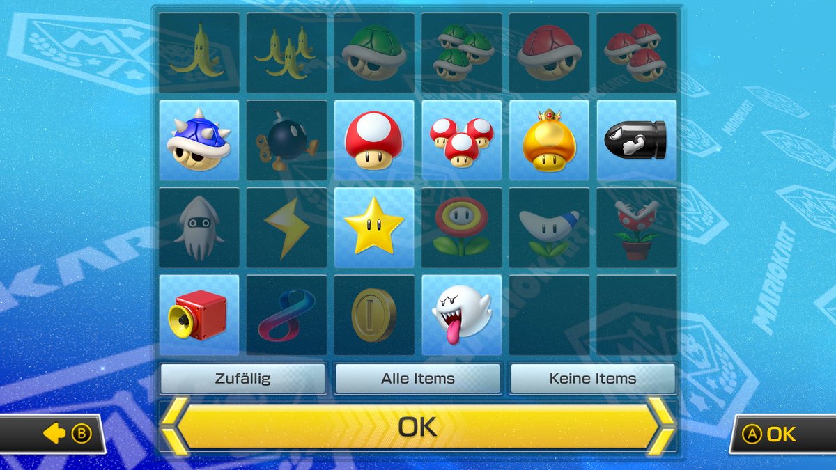 NintendoDE's tweet photo. Für alle Besitzer von #MarioKart 8 Deluxe ist jetzt mit einem kostenlosen Update eine Option für individuelle Item-Einstellungen verfügbar!

Mit dieser Option könnt ihr in Versus-Rennen offline und in bestimmten Online-Modi festlegen, welche Items erscheinen sollen. https://t.co/9NOaVyVLh5