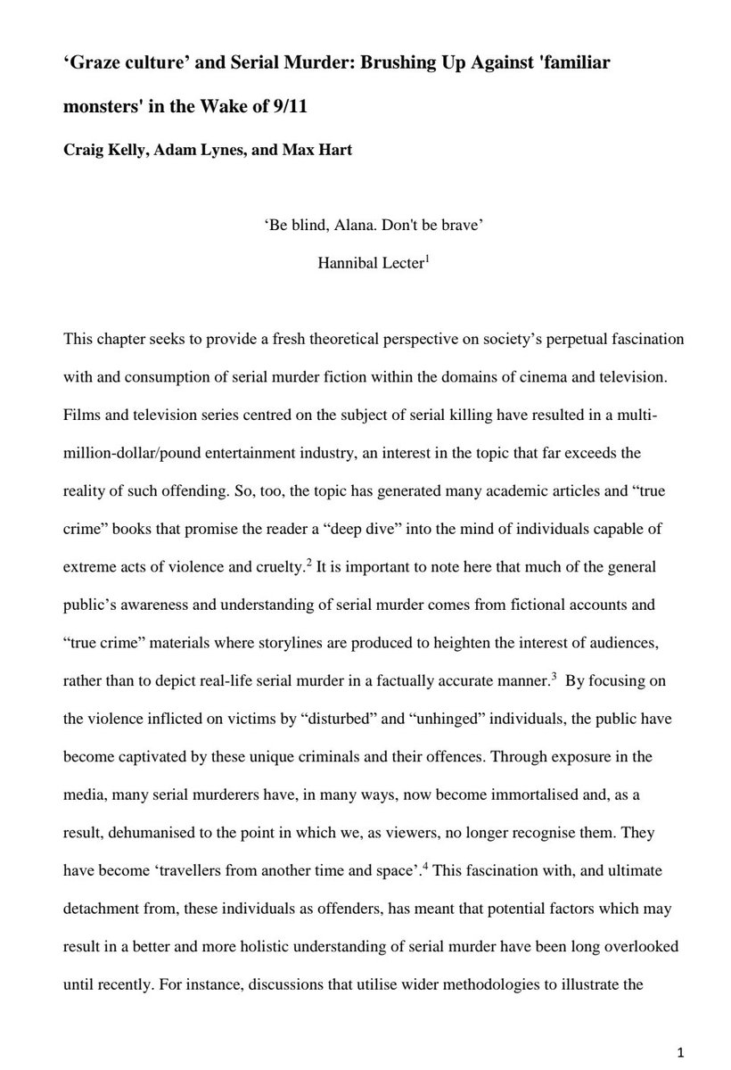 CraigKelly90's tweet photo. 📢📢📢 New Publication 📢📢📢

We think a lot of #criminology will find this interesting. 

Here is our take on Seltzer's Wound Culture. At its core it raises questions around serial murder, public Criminology and true crime!
@Lynesey89 @MaxHart44

https://t.co/mv5l0MiDXi

#Graze https://t.co/V0s6EjhLQg