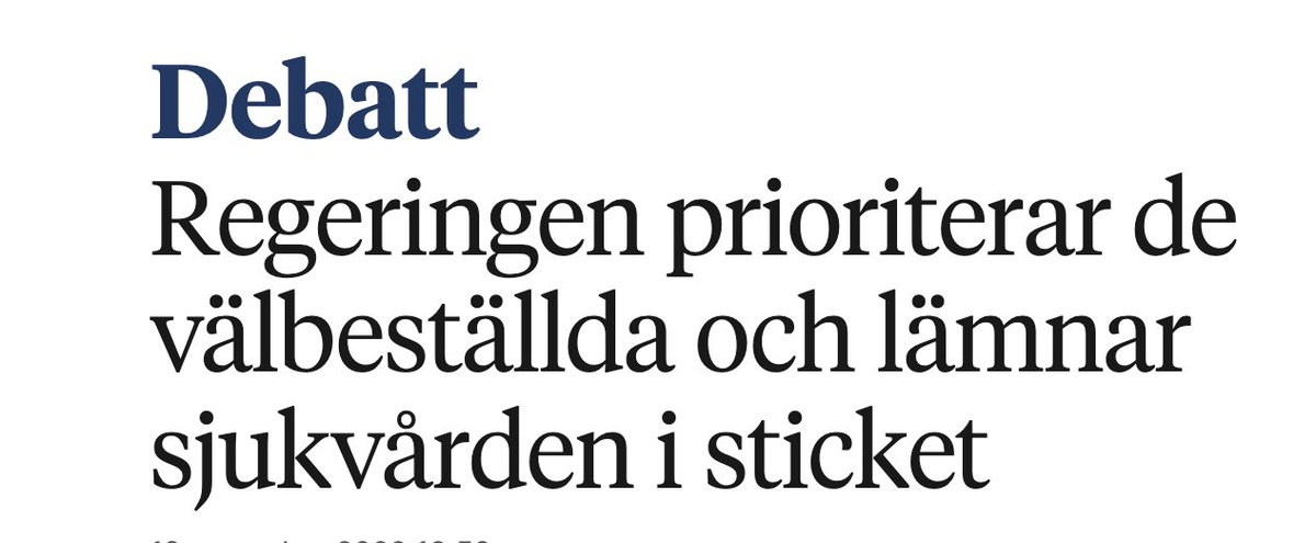 skanevanstern's tweet photo. För väljarna var sjukvården den viktigaste frågan i valet men i statsbudgeten har regeringen lämnat vården helt i sticket. Vad blir det för ett samhälle om vi  inte får den vård vi behöver, inom en rimlig tid?  
Läs @AnderssonUlla och Katrin Sjöström: 
https://t.co/54a4Dqsu4F https://t.co/4PljjeJN0a
