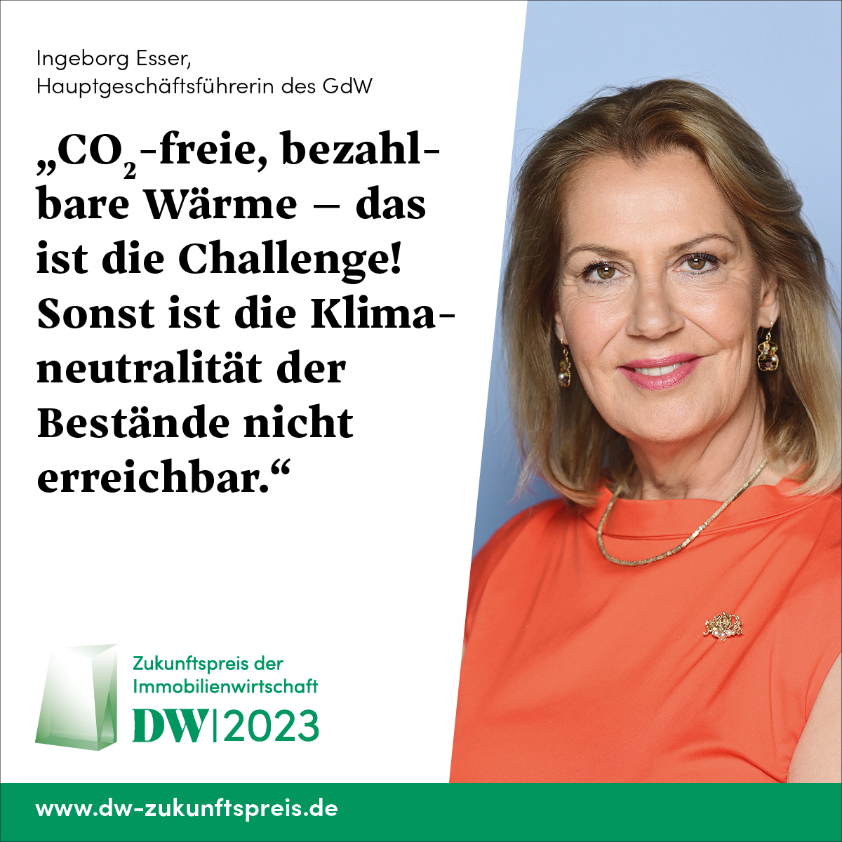 Die #Klimaneutralität im Bestand ist eine der größten Herausforderungen in der #Wohnungswirtschaft. Ein großer Hebel ist die #CO2-freie, bezahlbare Wärme.

Der #DWZukunftspreis 🏆 sucht nach innovativen Lösungen.

Jetzt bewerben⬇️
dw-zukunftspreis.de