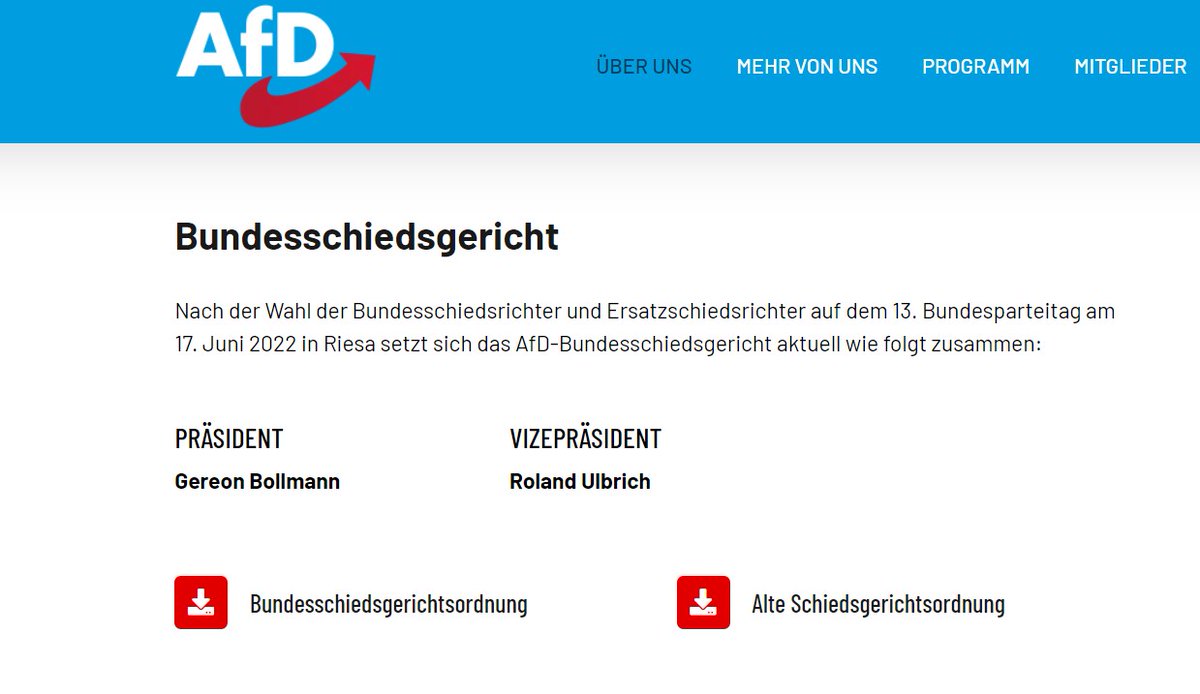 SchmidtLev's tweet photo. Birgit Malsack-Winkemann ist nicht nur Ex-MdB der AfD, sie ist auch amtierende Beisitzerin im Bundesschiedsgericht der Partei. Der scheint das wohl eher unangenehm, denn die Namen der Beisitzer sind heute nicht mehr auf der Homepage zu finden. Am 7.12.22 standen sie noch drauf 🤔 https://t.co/H1S8dc9dPY