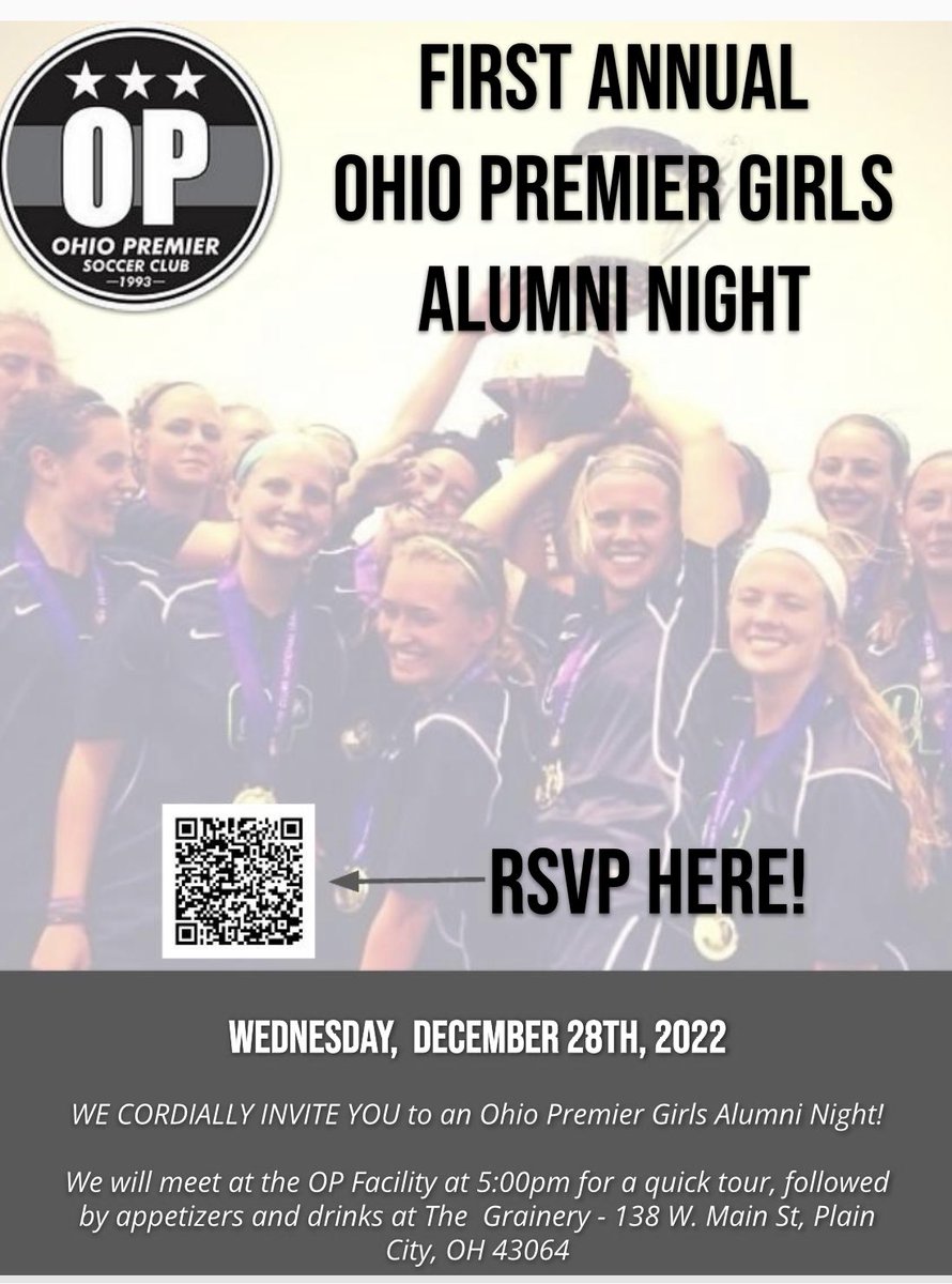 OPSOCCER1's tweet photo. Calling all OP Girls Alumni….save the date of December 28th, as we will be hosting the OP Girls Alumni Night!!  Please RSVP through the QR code and share this post to any former players. See you there!!

#OPnation
#OPalumni https://t.co/l9dvLpyJsw