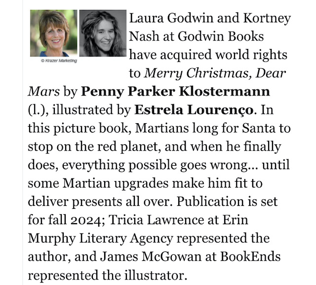 Penny Parker Klostermann-UPDATES ONLY (@pklostermann) on Twitter photo It’s a MERRY day! Thrilled that <a href="/LourencoEstrela/">Estrela Lourenco</a> is illustrating! Happy to be working with the team at <a href="/MacKidsBooks/">MacKids Books</a>! #lauragodwin #kortnash #godwinbooks <a href="/authorblogger/">Tricia FUCKING BRILLIANT Lawrence</a> @emliterary #picturebook #childrenspublishing #KIdlit #Mars #Christmas #santa #reindeer #HoHoHo It’s a MERRY day! Thrilled that <a href="/LourencoEstrela/">Estrela Lourenco</a> is illustrating! Happy to be working with the team at <a href="/MacKidsBooks/">MacKids Books</a>! #lauragodwin #kortnash #godwinbooks <a href="/authorblogger/">Tricia FUCKING BRILLIANT Lawrence</a> @emliterary #picturebook #childrenspublishing #KIdlit #Mars #Christmas #santa #reindeer #HoHoHo