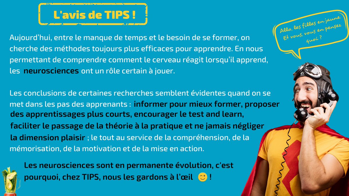 TIPSnLEARN's tweet photo. 🤳En route pour le #Neurolearning avec @placroix, cofondateur de @ILDIconseil expert en la matière qui vous aiguille sur la valeur ajoutée des #neurosciences en #FormationPro.🫵🏻D'ailleurs, vous, vous en pensez quoi ?
Pour retrouver le lexique : https://t.co/Zu3FXzje0M https://t.co/nVyA2Q6foi