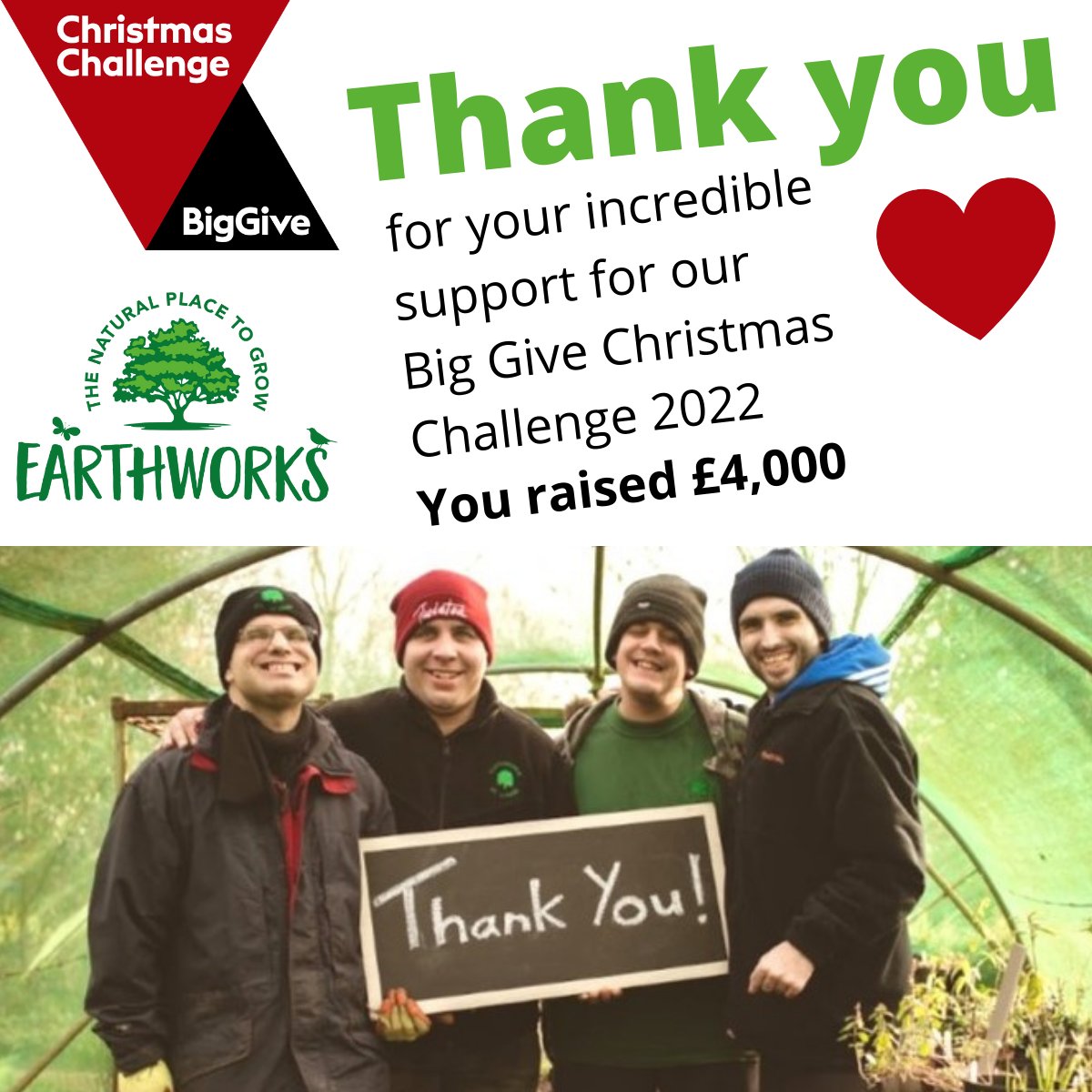 Thank you to those who kindly donated or supported our campaign by liking &amp; sharing our posts. Together with our match-funders @IntelPeople and The Julia and Hans Rausing Trust, you've raised an incredible £4,000 to support our Earthworkers! #ThankYou #ChristmasChallenge22