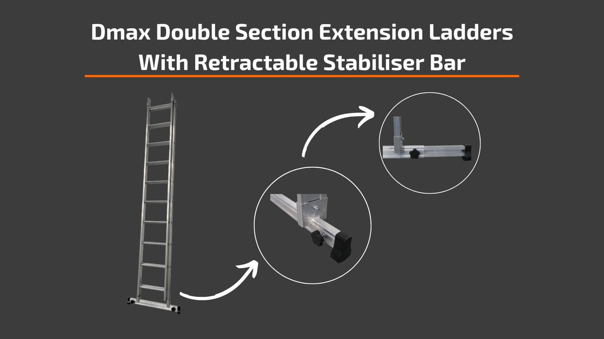 ladderstore's tweet image. Dmax Double Section Extension Ladder
bit.ly/3OfVivD
✅Deep 39mm D shaped rungs 
✅300 mm rung spacing 
✅Heavy-duty manual lock 
✅10-year guarantee 
✅EN131 Professional 
✅Retractable Stabiliser Bar
 #DMax #ExtensionLadder