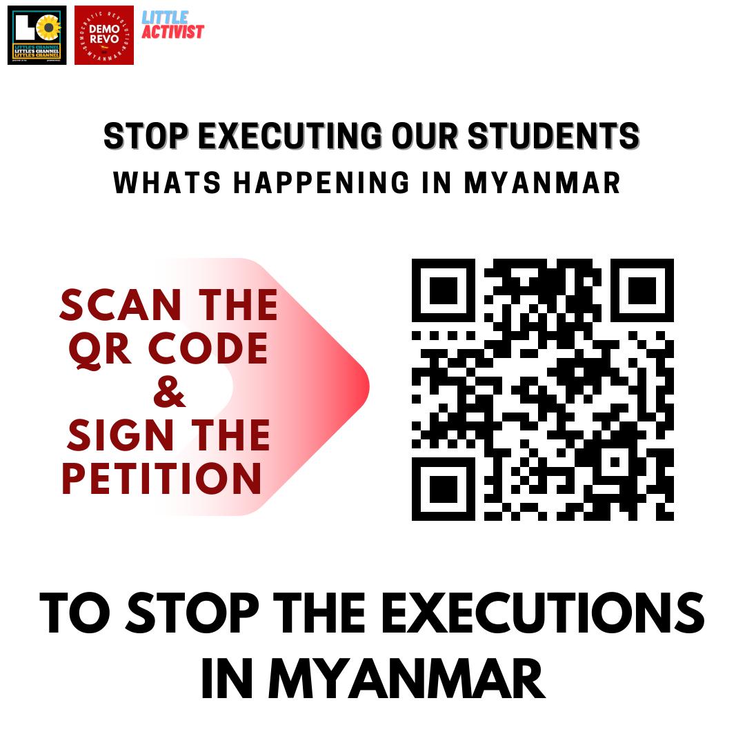 ActivistLittle's tweet photo. Scan the QR code and sign the petition to stop the executions in Myanmar.

Or sign here: https://t.co/YiSMNIKGJV

#StopExecutingOurStudents #WhatsHappeningInMyanmar https://t.co/pfg1hPKPTa