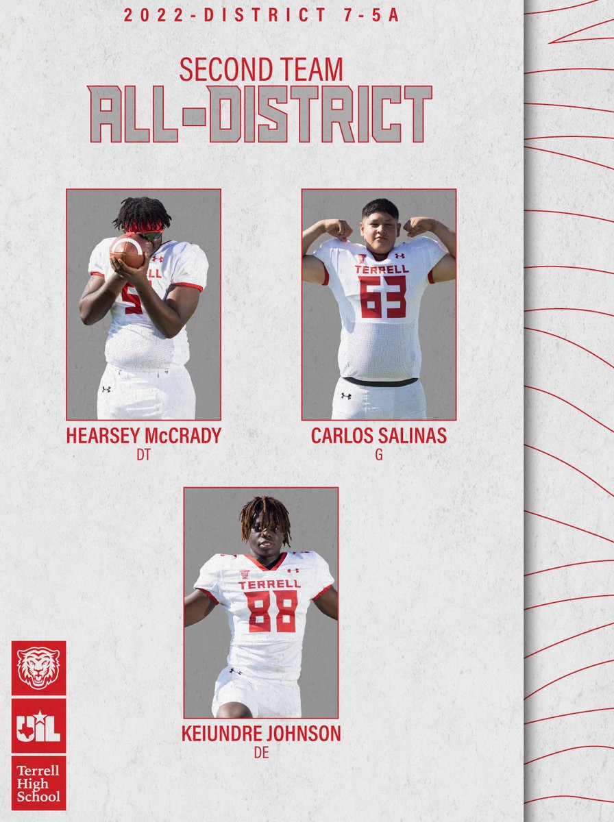 TerrellTigerFB's tweet photo. Congrats to these young men being named to 2nd Team All-District
District 7-5AII

#TigerTOUGH🐅 
#ba🐅
#TTP 
#recruitthe🐅 

@Hearsey5 
@cs_2wavyy 
@keiundree https://t.co/tCBCx0nQBr