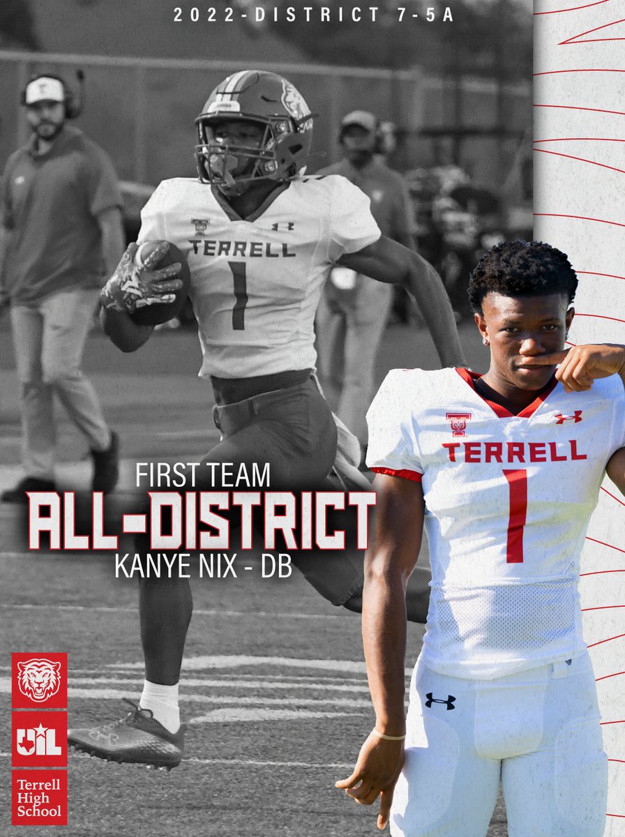 Terrell Tigers Football (@terrelltigerfb) on Twitter photo Congrats to Kanye Nix <a href="/kanyeNix1/">Kanye Nix🐐</a> for being selected 1st Team All-District District 7-5AII!
#TigerTOUGH🐅
#ba🐅
#TTP
#recruitthe🐅 Congrats to Kanye Nix <a href="/kanyeNix1/">Kanye Nix🐐</a> for being selected 1st Team All-District District 7-5AII!
#TigerTOUGH🐅
#ba🐅
#TTP
#recruitthe🐅