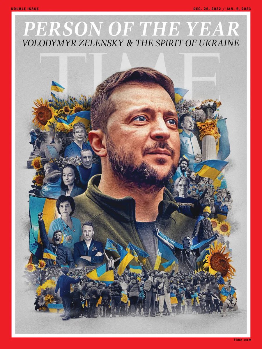 WorldAffairsPro's tweet photo. “For proving that courage can be as contagious as fear, for stirring people and nations to come together in defense of freedom, for reminding the world of the fragility of democracy—and of peace—Volodymyr Zelensky and the spirit of Ukraine are TIME’s 2022 Person of the Year” https://t.co/MfD4G8RVLu