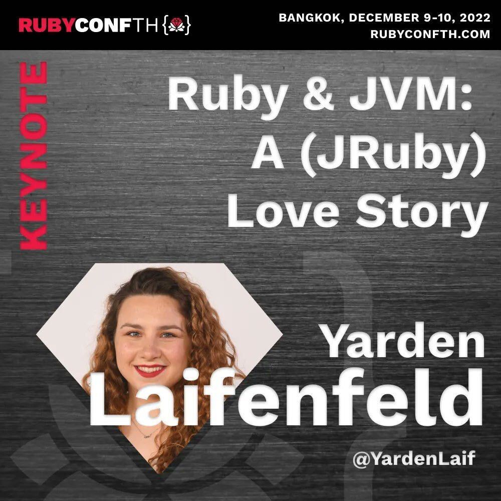 rookoutlabs's tweet photo. Our 𝗦𝗨𝗣𝗘𝗥𝗦𝗧𝗔𝗥 @YardenLaif is taking to the stage again and speaking at @rubyconfth! 🏖️

Join Yarden’s talk about ‘Ruby &amp; JVM: A (JRuby) Love Story’.

Find out more in the full agenda > https://t.co/o65ZnyFPxo https://t.co/JjaF5t3zeF