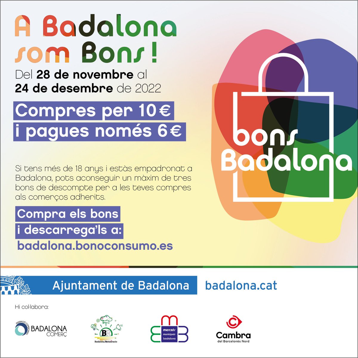 ComercBDN's tweet photo. A mitja setmana del pont, encara no heu comprat els bons? Aprofiteu aquests dies per fer-ho😉
ℹ️ https://t.co/XxjiAlxzEL
#ABadalonasomBons #Badalona #bdn #comercbdn #BadalonaRestauracio https://t.co/FRoKGKAqp5