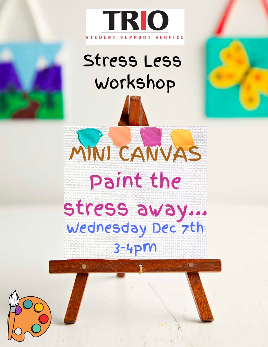 Half way through finals week! Stop by for mini canvas painting as we review stress management tips.