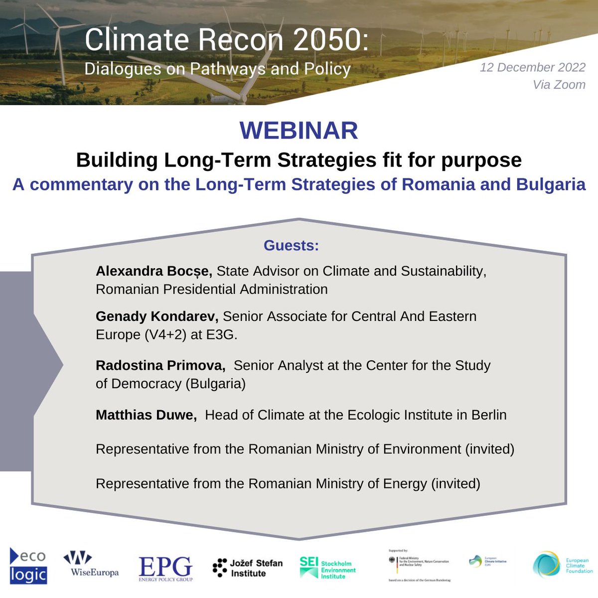 Climate Recon 2050 Project (@euclimatepolicy) on Twitter photo 📢Dec 12: Join us and <a href="/EPGBucharest/">Energy Policy Group</a> for a commentary on the Long-Term Strategies (#LTS) of #Romania 🇷🇴 and #Bulgaria 🇧🇬.
The speakers: Alexandra Bocșe, <a href="/GKondarev/">Genady Kondarev</a>, Radostina Primova, <a href="/Matthias_Duwe/">Matthias Duwe @matthiasduwe.bsky.social</a>
🗓️Register here: lnkd.in/dXxxg8QP 📢Dec 12: Join us and <a href="/EPGBucharest/">Energy Policy Group</a> for a commentary on the Long-Term Strategies (#LTS) of #Romania 🇷🇴 and #Bulgaria 🇧🇬.
The speakers: Alexandra Bocșe, <a href="/GKondarev/">Genady Kondarev</a>, Radostina Primova, <a href="/Matthias_Duwe/">Matthias Duwe @matthiasduwe.bsky.social</a>
🗓️Register here: lnkd.in/dXxxg8QP