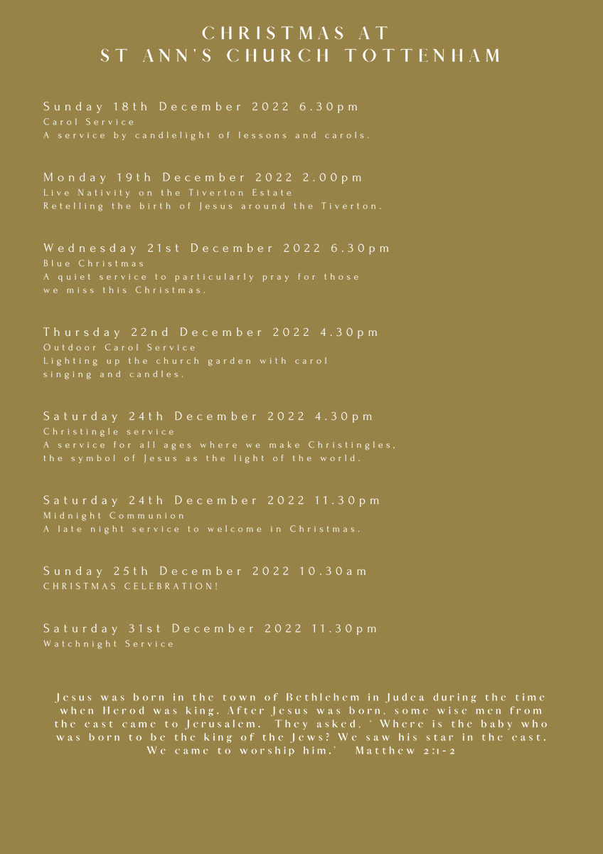 Please join us for Christmas.  Details are below or here: stannstottenham.org.uk/christmas-2022.