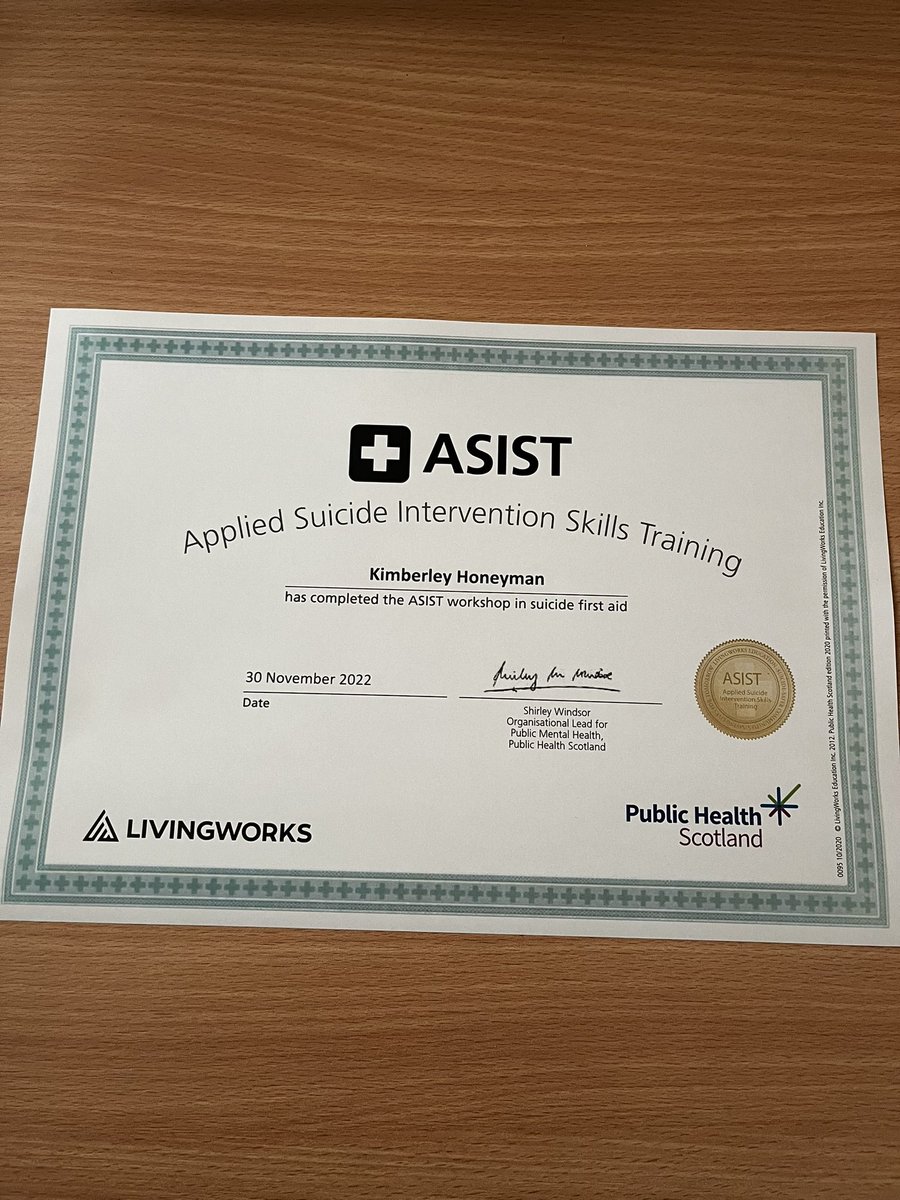 Congrats to Kimberley for passing her ASIST workshop in suicide first aid! The mental health and well-being of our youthy weans and families is a massive priority for our RYA family and we are always striving to grow and learn so that we can support them all as best we can ❤️