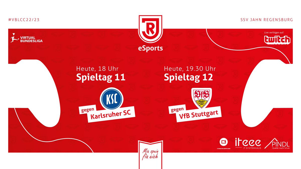 🎮Der Mittwoch steht im Zeichen des #eSports in der <a href="/vbl_official/">VBL | WOW VIRTUAL BUNDESLIGA</a> ⚽️Ab 18 Uhr sind die #JahneSports-Profis wieder live auf <a href="/TwitchDE/">Twitch DE</a> zu sehen und zu supporten🥁
⏰18 Uhr
💻twitch.tv/ssvjahn_esports

⏰19.30 Uhr (Featured Konferenz)
💻twitch.tv/vbl_official

#miaspuinfiaeich
