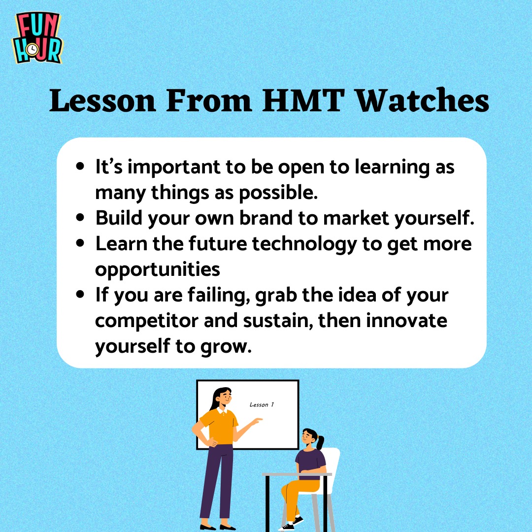 FunHourOfficial's tweet photo. What does HMT watches teach us? Learn ๐๐ป
Follow @funhourofficial for more learning
#funhour #growwithfunhour #learnwithfunhour #learningisfun #business #brand #growthmindset #lessons #failure #successmindset #businessideas #businessgrowth #watches #HMT #HMTwatches https://t.co/shG82ZdMM6