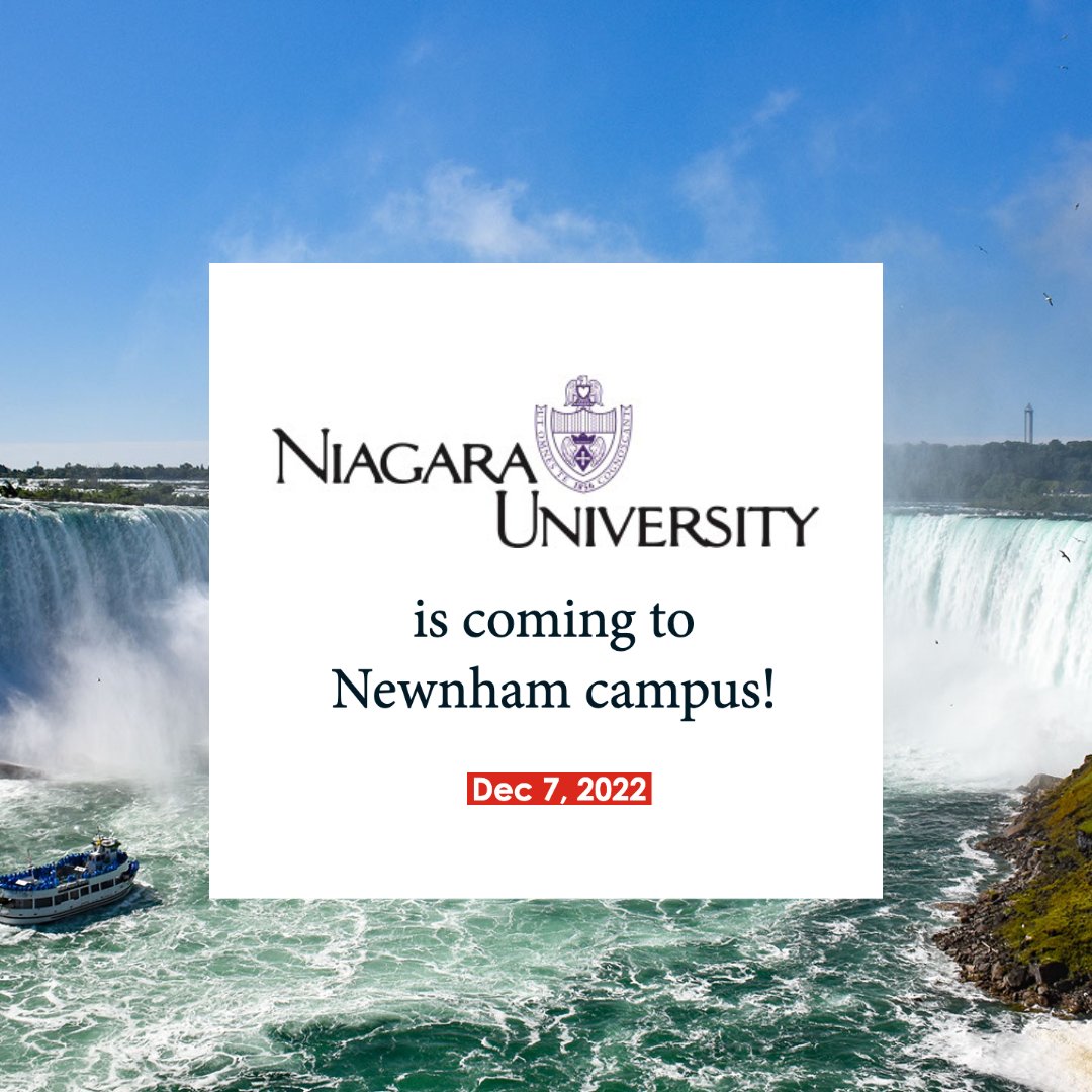 SenecaPathways's tweet image. Niagara University is visiting Newnham today! ⁠
⁠
If you want to explore your pathway options from a Seneca degree to a master's at Niagara, drop by!

Time: 10 am - 4 pm⁠
Location: Library Hallway, Building B, 2nd Floor - close to Minkler Atrium⁠

#SenecaPathways⁠⁠