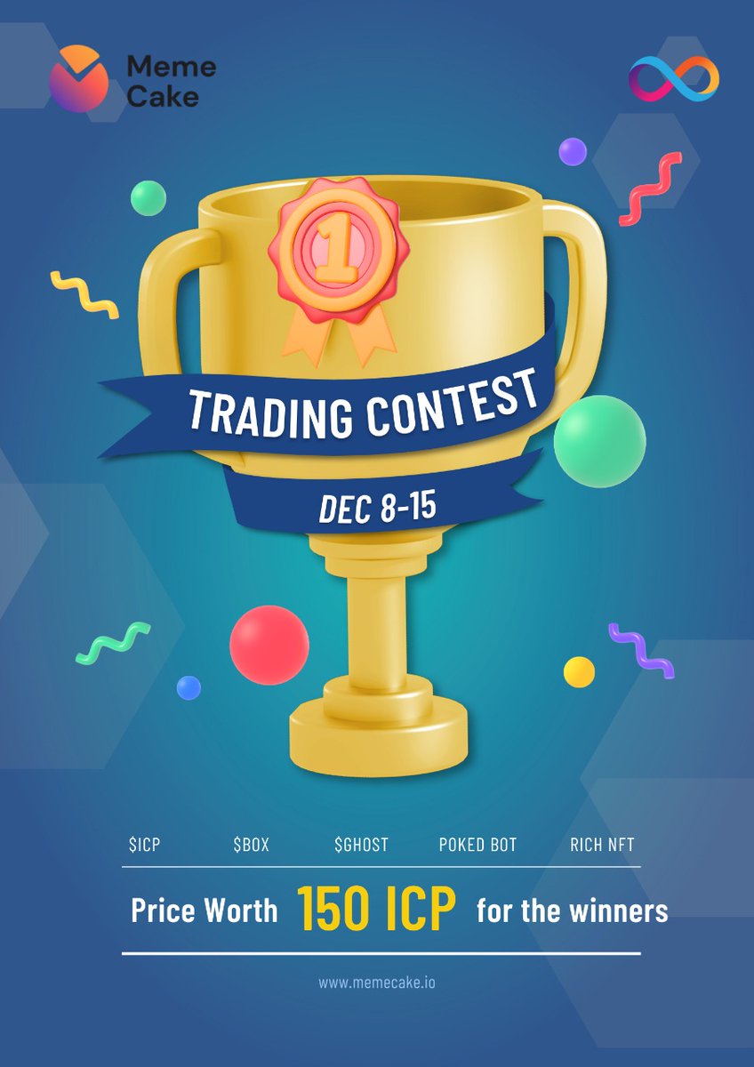realmemecake's tweet photo. List & Trade your NFTs in the Meme Cake marketplace and get amazing rewards.
💰 A Lucky winner who made at least one trade will get
a POKED BOT NFT.
💰 The top 5 (1-5th) traders will get 10 ICP each.
💰 The top 10 traders (6th-15th) will get 1 RICH NFT
each. https://t.co/wcfplznv9M