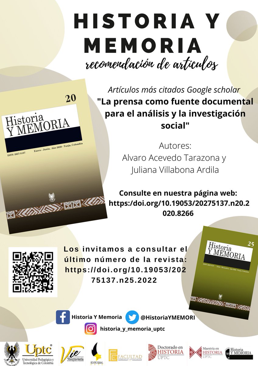 HistoriaYMEMORI's tweet photo. Los invitamos a leer nuestro artículo recomendado.
Enlace artículo: https://t.co/Cv0O58vAcf
Enlace último número: https://t.co/TU7PrhKjDY #EditorialUptc #Investigación #investigacionhistorica #prensa #investigacionsocial https://t.co/OT01mNm6uv