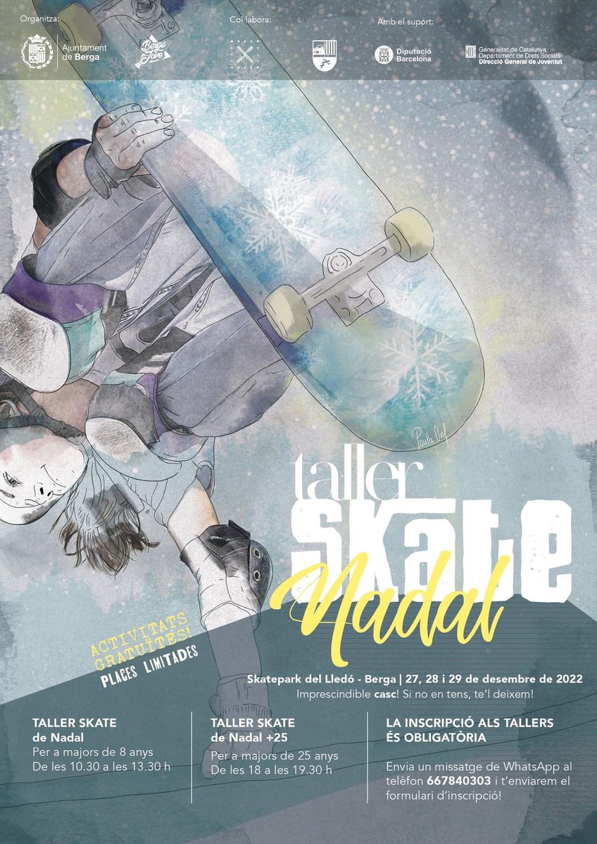_isaacsv's tweet photo. 💥🛹 El 27, 28 i 29 de desembre torna el taller d’skate per a infants i per a majors de 25 anys‼️

📲 Activitat gratuïta però inscripció obligatòria enviant un whatsapp a 667840303, us hi esperem🤙

#EsportsBerga #Berga @BergaJove @AjuntamentBerga @FCPatinatge 

Més Informació👇 https://t.co/DhkVmokipq