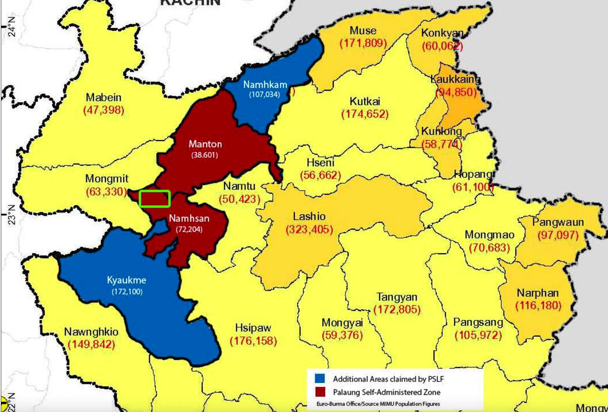 mattyrdubs's tweet photo. 1/ - According to local media &amp; CBOs in Northern Shan, the SAC has launched an assault earlier today near TNLA HQ in NW Namhsan Township, which is in a remote area of the Palaung SAZ; possibly targeting TNLA leadership present at the time. (🗺️'s - EBO &amp; MIMU) https://t.co/dykHa85gJu