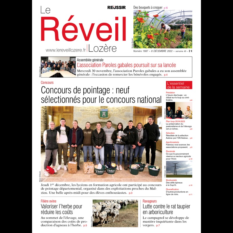 À la une du Réveil Lozère du 8 décembre :

📌 Nouvelle édition du concours de pointage départemental

📌 L'association Paroles Gabales poursuit sur sa lancée

📌 Filière ovine : valoriser l'herbe pour réduire les coûts

#agriculture #Lozère