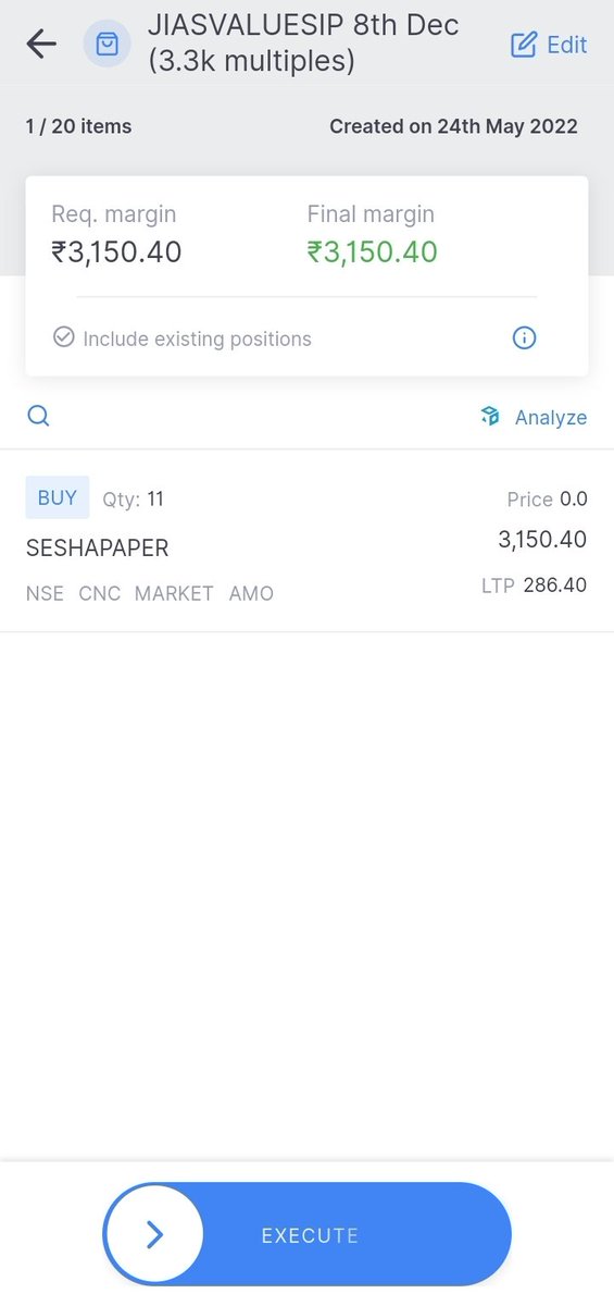 JiasJo's tweet photo. #JIASVALUESIP
AMO order executed. Proportion as imaged for 3.3k multiples.
#SESHAPAPER continued.
#investing #indianstockmarket #StockMarketindia #SIP #Dividend #StocksToBuy #Nifty #nseindia #banknifty #sensex https://t.co/DMVxN2WLZw