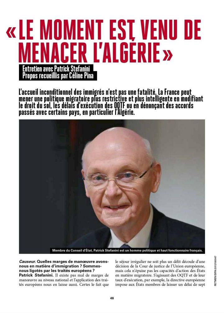 Immigration. Pour Patrick Stefanini, "le moment est venu de menacer l'Algérie"
fdesouche.com/2022/12/07/imm…