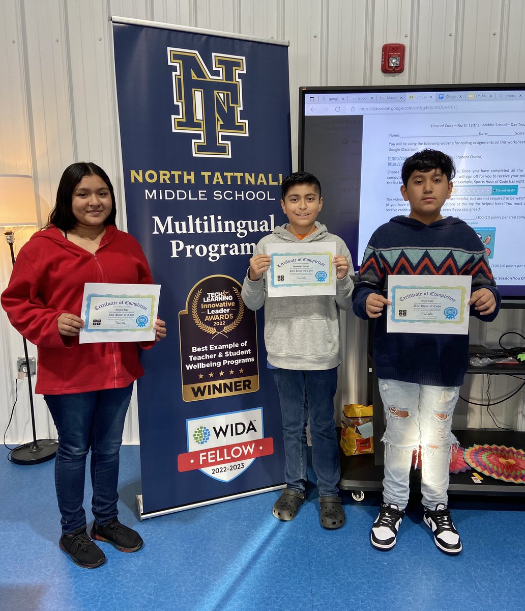 DRCLAUDIAMTZ1's tweet image. North Tattnall Middle School Multilingual Program participated in the 2022 Hour of Code. #HourOfCode #hourofcode2022 #multilinguallearners #NTMS #TheWarriorWay #WIDA