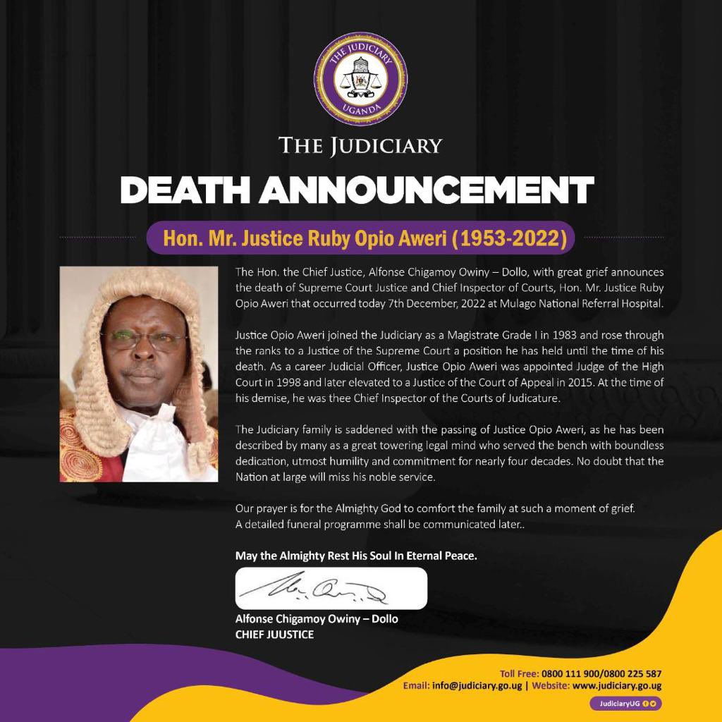 Mwesigwa_CoAdv's tweet photo. We join the rest of the country in celebrating a life well lived,Justice Ruby has risen through the ranks with Grace and we thank God for his life. May our condolences bring his family, friends and colleagues comfort, and may our prayers ease the pain of this loss. https://t.co/T6KDVB5i1i