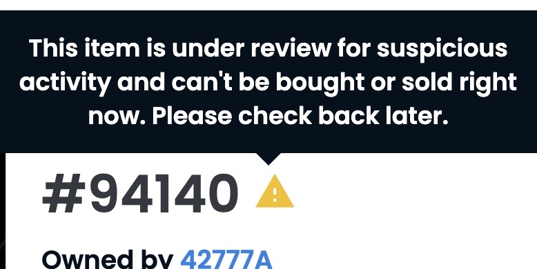 "Because you haven’t provided us with a police report to validate that the item(s) were stolen, we’re removing the temporary measures" 
<a href="/dfinzer/">dfinzer.eth | opensea</a>
 
<a href="/opensea/">OpenSea</a>
 <a href="/opensea_support/">OpenSea Support</a>
 #Ethereum #EthereumNFT  #EthereumNFTs  #ethereumart   #ETH #nft #nftart #nfts #nftcollector #nftcommunity