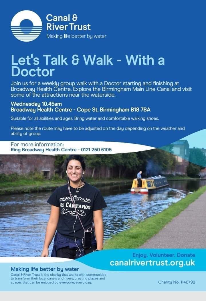 run_taz's tweet photo. Weekly walk sessions to combat loneliness, overcome social isolation, improve mental and physical health, overcome social and cultural barriers to activity, create friendships &amp; improving people lives.

#socialprescribing 
@canalrivertrust 
#lifesbetterbywater 
#walkwithadoctor https://t.co/8efRxK3G18