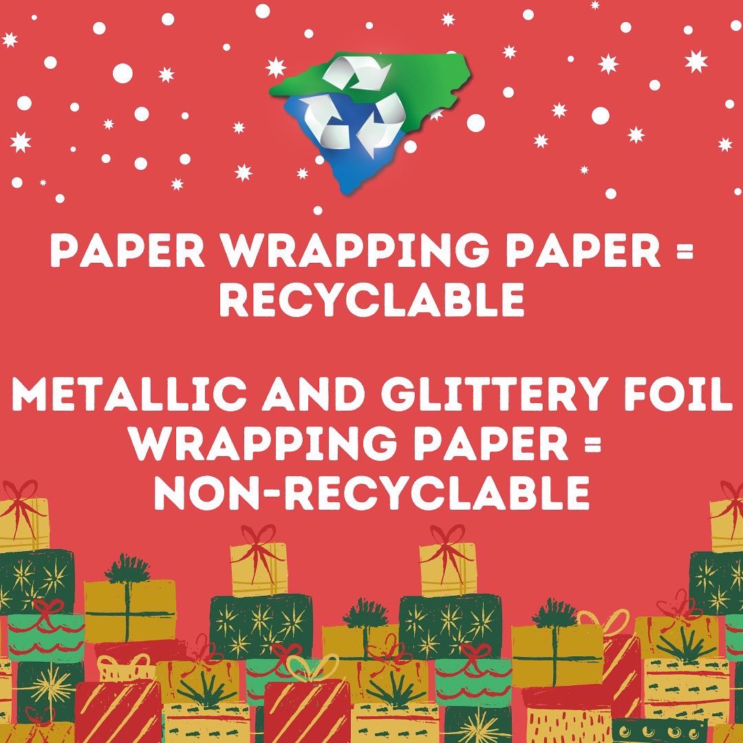 Holiday time is upon us! Remember to wrap responsibly this holiday season! Fun fact, ribbons are reusable! 🎀
.
.
.
#wrapresponsibly #recyclingmatters #HolidayTime #GiftWrapping #NorthCarolina #SouthCarolina #CarolinaRecyclingAssociation #wastereduction