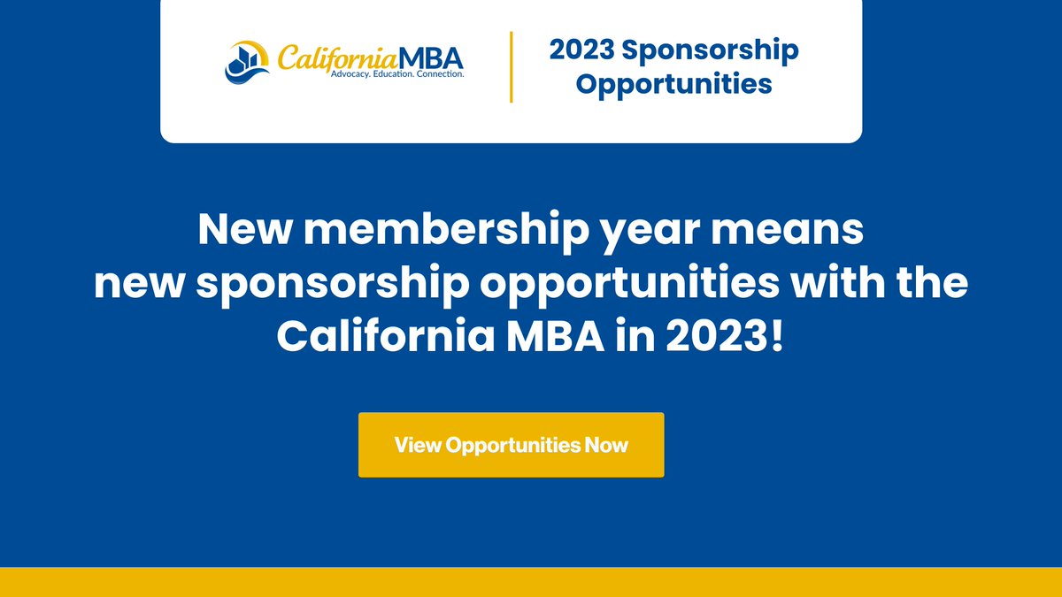 California MBA plays continues to support and defend our industry and ensure that our members can continue to provide access to affordable credit for California’s consumers.

Learn more about 2023 sponsorships → ow.ly/XZ1w50LUHcQ