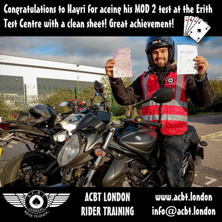 AcbtLondon's tweet photo. Hayri aced his #MOD2 #motorcycletest at the Erith Test Centre today with a #cleansheet! Great job!
.
Book your #DAStraining now! https://t.co/Inb6tsDlG8 
.
#motorbiketest #motorbikelicence #directaccess #motorcycletraining #motorcycleinstructor #saferiding #ridesafe #bigbiketest https://t.co/Pv8uiSKWEG