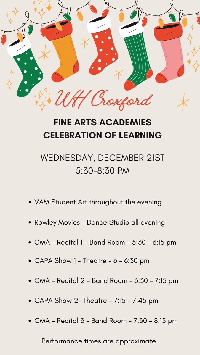 All of the WH Croxford and Airdrie community is invited to the join the Fine Arts Academies <a href="/WHCroxford/">WHCroxford</a> to celebrate all of their exciting work from the last four months. #rvschools <a href="/rvsed/">Rocky View Schools</a>