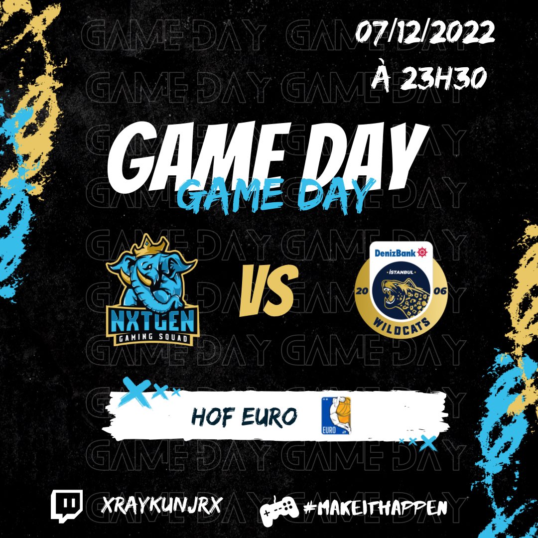 🎮GAME DAY 

Grosse soirée pour la team 🔥

𝗚𝗔𝗠𝗘 𝟭
🆚 @No_Wins_Yet 
⏰ 21h15
🏆 @Bounce2KLeague 

𝗚𝗔𝗠𝗘 𝟮
🆚 <a href="/LDLC_OL/">LDLC OL 🦊</a> 
⏰ 22h30

𝗚𝗔𝗠𝗘 𝟯
🆚 <a href="/berlinwildcats/">DenizBank AG Berlin Wildcats</a> 
⏰ 23h30

🏆 @HOFEuro2K 

📺 twitch.tv/xraykunjrx

#MakeItHappen 🐘