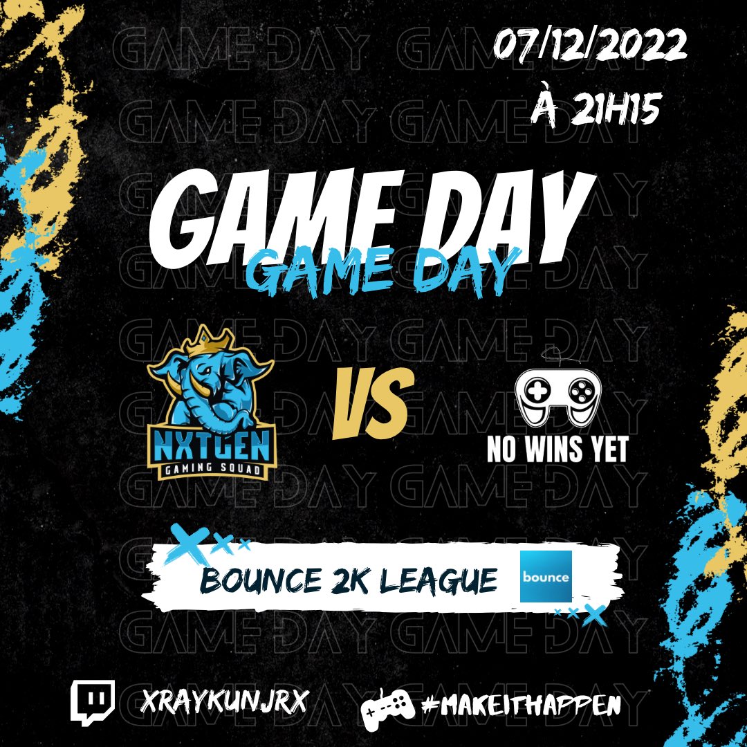NxtGenEsport's tweet photo. 🎮GAME DAY 

Grosse soirée pour la team 🔥

𝗚𝗔𝗠𝗘 𝟭
🆚 @No_Wins_Yet 
⏰ 21h15
🏆 @Bounce2KLeague 

𝗚𝗔𝗠𝗘 𝟮
🆚 @LDLC_OL 
⏰ 22h30

𝗚𝗔𝗠𝗘 𝟯
🆚 @berlinwildcats 
⏰ 23h30

🏆 @HOFEuro2K 

📺 https://t.co/dFW5kKGMcC

#MakeItHappen 🐘 https://t.co/6m2saCY54p